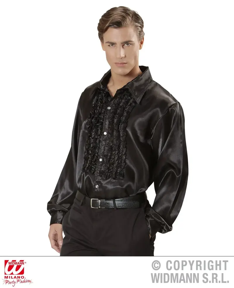 Camicia con volant in raso nero XL