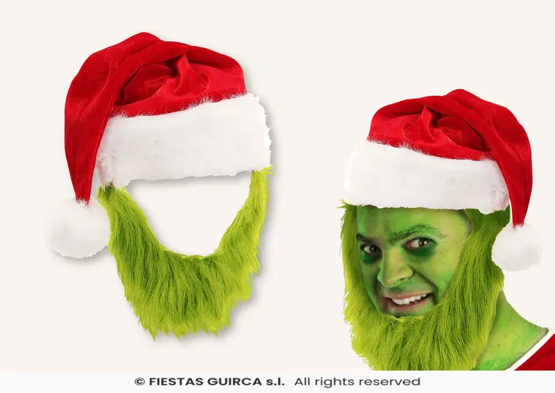 CAPPELLO BABBO NATALE CON BARBA VERDE