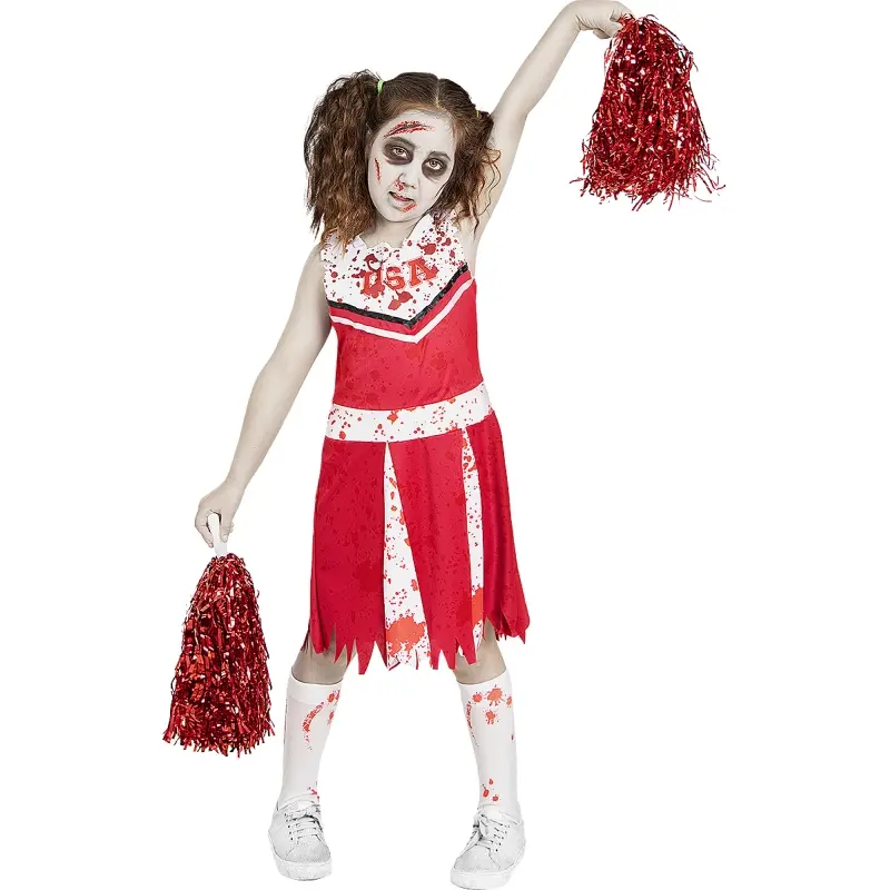Costume da Cheerleader Zombie Rossa per bambina