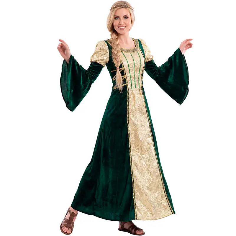 Costume da Dama medievale verde e dorata per donna