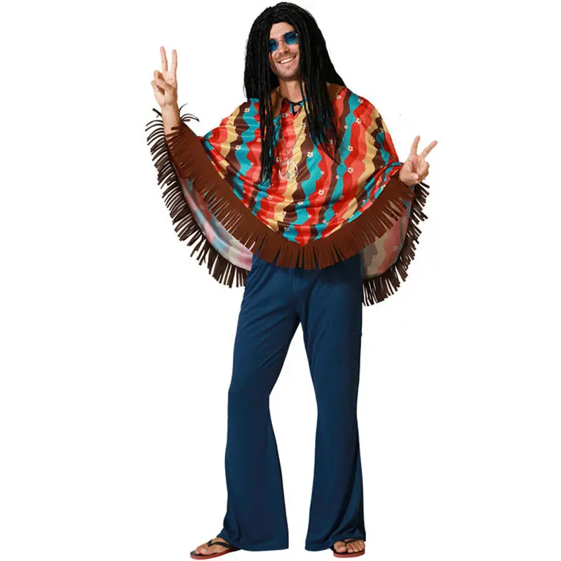 Costume da Hippie con poncho multicolore per uomo