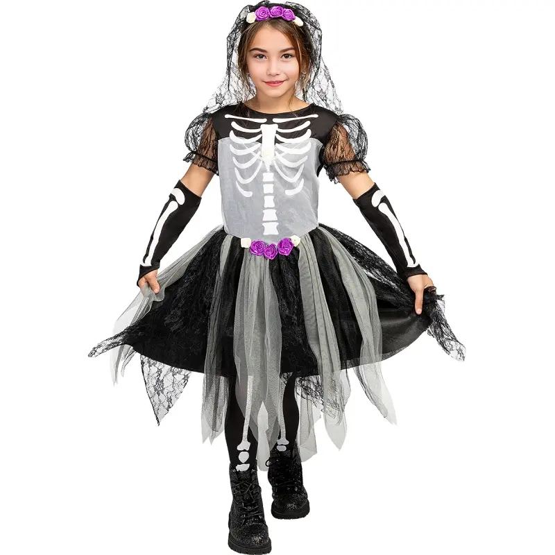 Costume da Sposa Scheletro con Pizzo per bambina