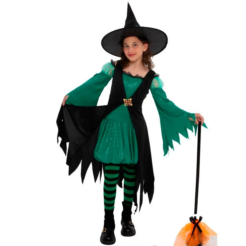 Costume da Strega Verde Smeraldo per bambina