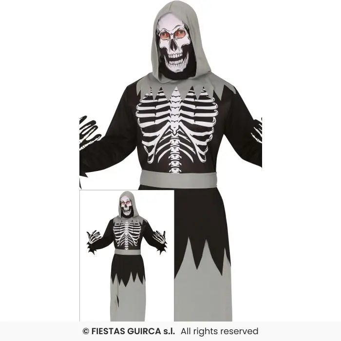 COSTUME SCHELETRO CON MASCHERA E CAPPUCCIO