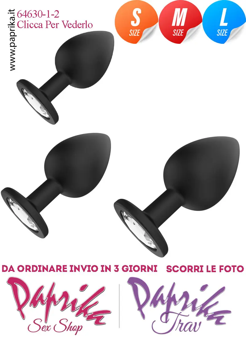 Kit Prime Volte Anali 3 Plug Silicone Nero Gioiello Rotondo Trasparente