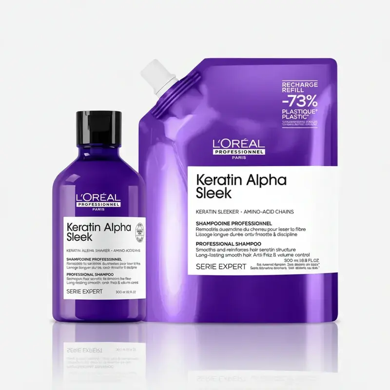 L'Oréal Keratin Alpha Sleek Shampoo 300ml + Refill 500ml Kit