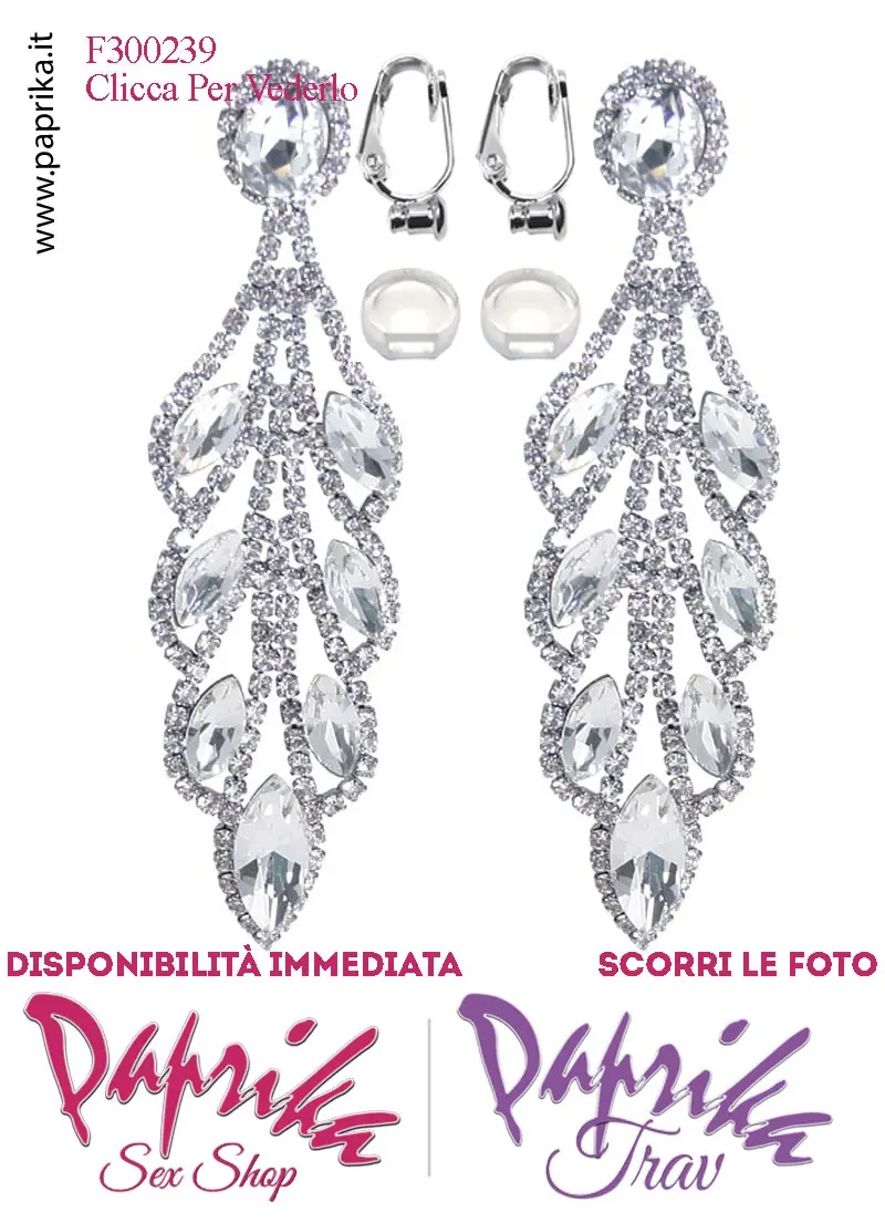 Orecchini Pendenti Lunghi Strass Trasparenti Metallo Perno Clip Omaggio