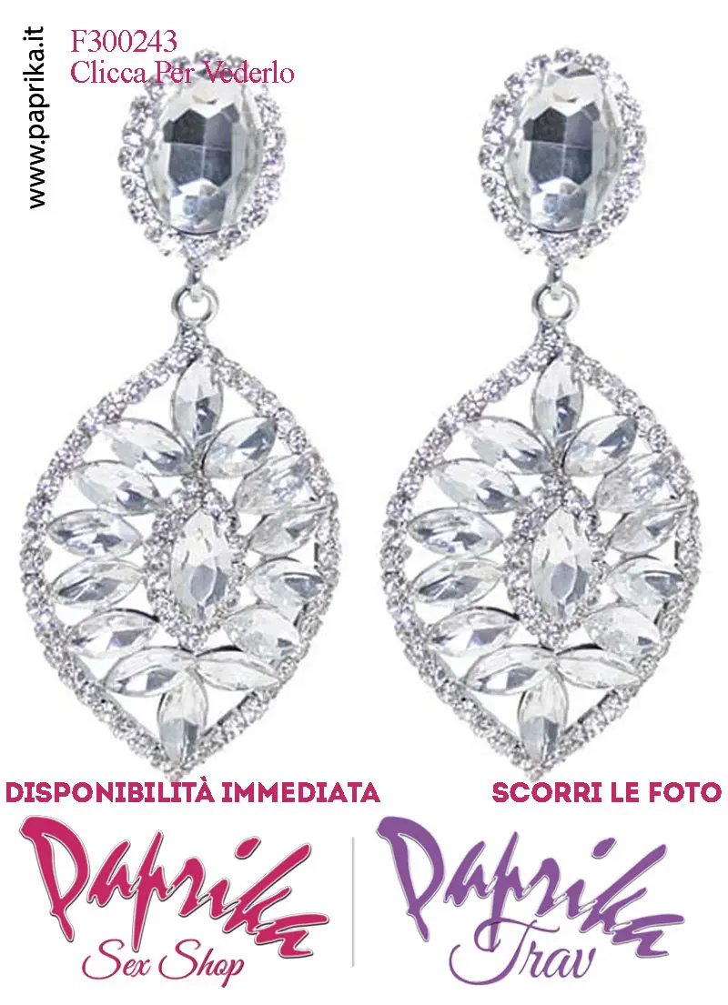 Orecchini Pendenti Ovali Con Clip Metallo Strass Grandi Trasparente