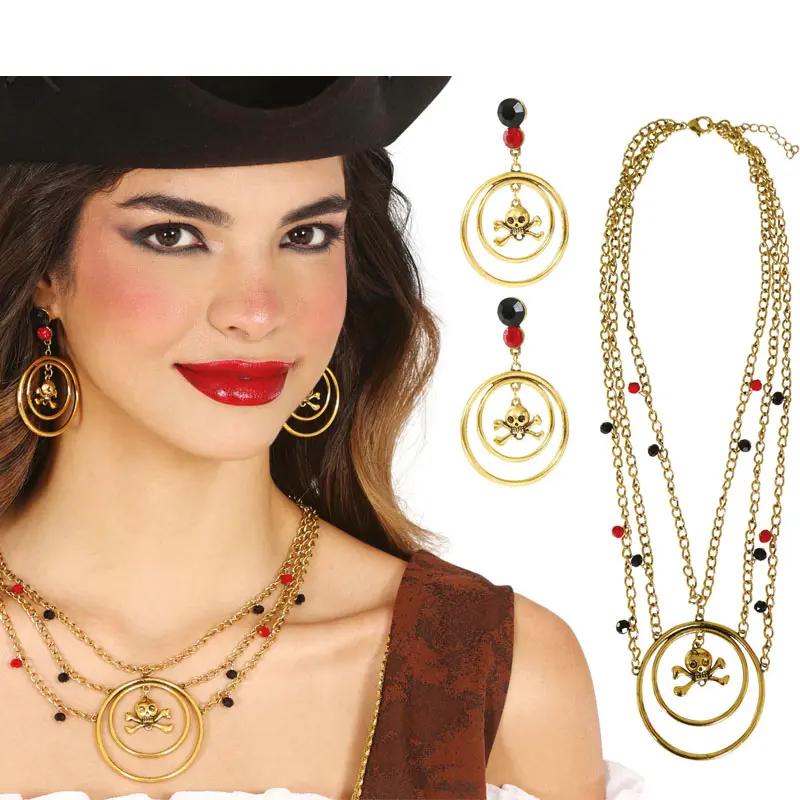 Set orecchini e collana pirata in metallo