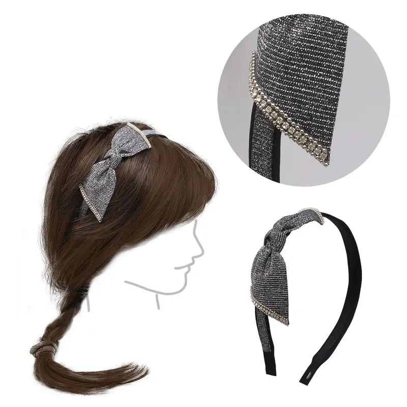VIAHERMADA Cerchietto per Capelli con Fiocco antracite e Strass
